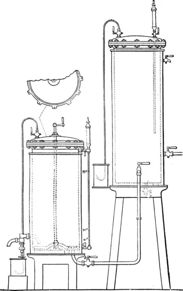 Aparato Hansen Para Cultivo Levadura Pura Ilustración Grabada Vintage Enciclopedia — Archivo Imágenes Vectoriales