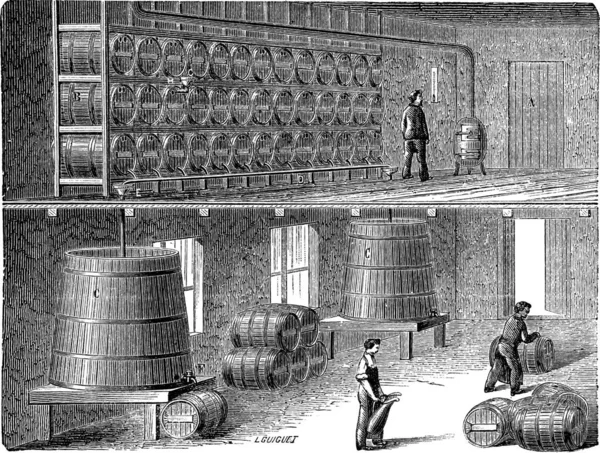 Orléans Méthode Fabrication Vinaigre Illustration Gravée Vintage Encyclopédie Industrielle Lami — Image vectorielle