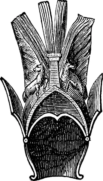 旧刻灵湖孤立在白色背景上的希腊头盔的例证 工业百科全书 拉米吗 1875 — 图库矢量图片