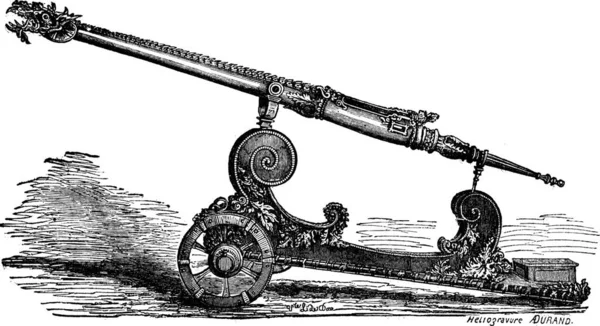 旧刻的猎鹰大炮的十六世纪的插图 工业百科全书 拉米吗 1875 — 图库矢量图片