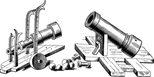 Antigua Ilustración Grabada Bombard Arma Del Siglo Enciclopedia Industrial Lami — Archivo Imágenes Vectoriales