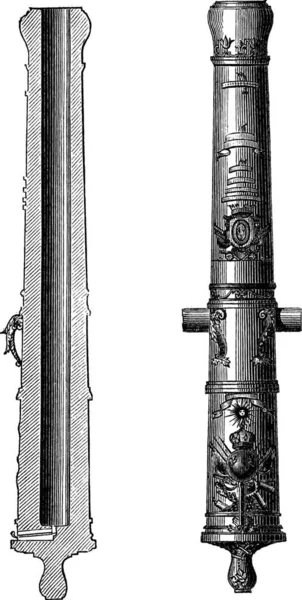Gammel Indgraveret Illustration Canon Artilleri Louis Xiv Isoleret Hvid Baggrund – Stock-vektor