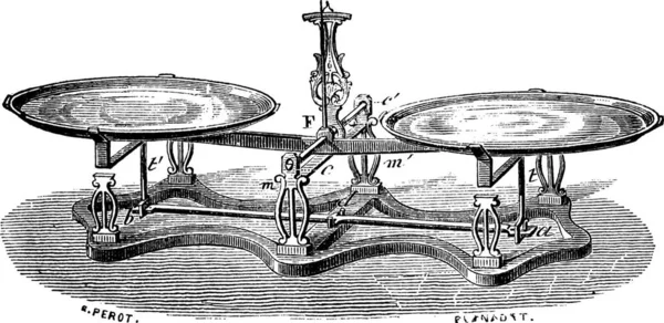 Antigua Ilustración Grabada Balanza Roberval Aislada Sobre Fondo Blanco Enciclopedia — Vector de stock