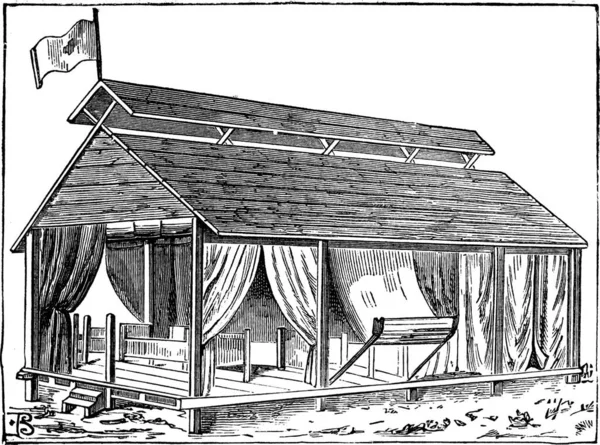Ilustração Gravada Velha Estrutura Barraca Barrack Tipo Exército Enciclopédia Industrial —  Vetores de Stock