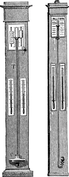 Old Engraved Illustration Barometer Bowl Siphon Barometer Isolated White Background — Stock Vector