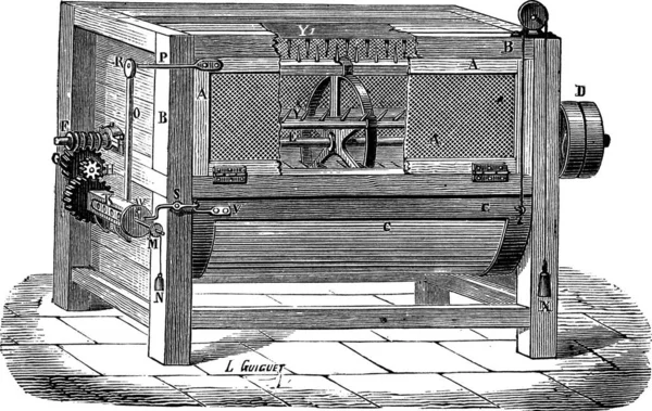 Vecchia Illustrazione Incisa Della Macchina Utilizzata Lavorazione Della Lana Enciclopedia — Vettoriale Stock