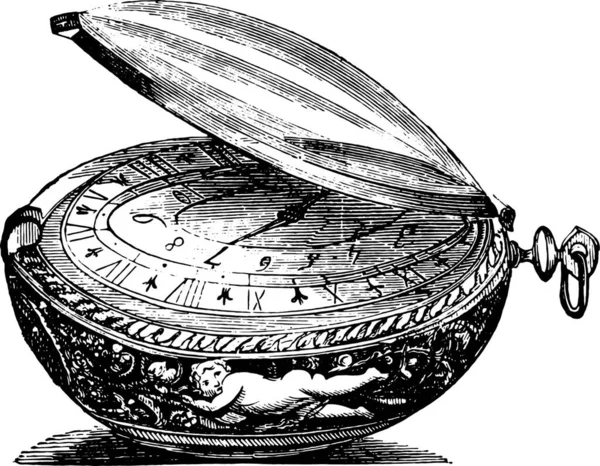 Reloj Redondo Finales Del Siglo Xvii Movimiento Signo Senebier Ilustración — Vector de stock