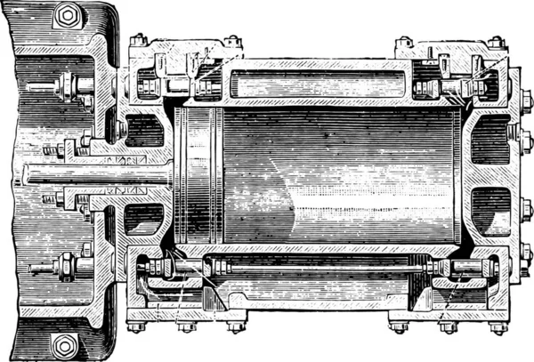 Máquina Porter Allen Cilindro Copa Ilustración Grabada Vintage Enciclopedia Industrial — Archivo Imágenes Vectoriales