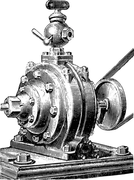 Motore Jacomy Vista Esterna Illustrazione Incisa Vintage Enciclopedia Industriale Lami — Vettoriale Stock