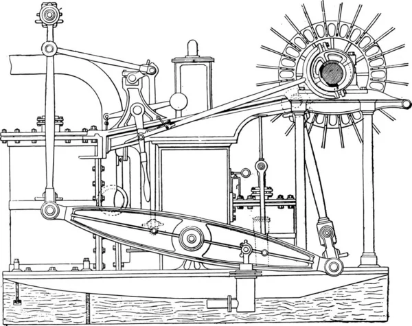 Вид Старого Лучевого Двигателя Старинная Гравированная Иллюстрация Индустриальная Энциклопедия Лами — стоковый вектор