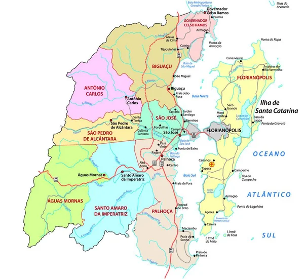 Mapa Administrativo Carreteras Del Área Metropolitana Florianópolis Sur Del Estado — Vector de stock
