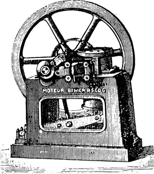 エンジンの Benier の縦断ビュー ヴィンテージには 図が刻まれています 産業百科事典 1875 — ストックベクタ