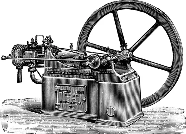 Lenoir Motor Nieuw Type Vintage Gegraveerde Afbeelding Industriële Encyclopedie Lami — Stockvector