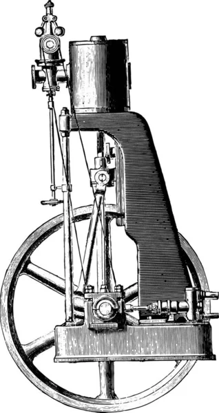 Snabb Dubbelverkande Motor Tangye System Exteriör Vintage Ingraverad Illustration Industriella — Stock vektor