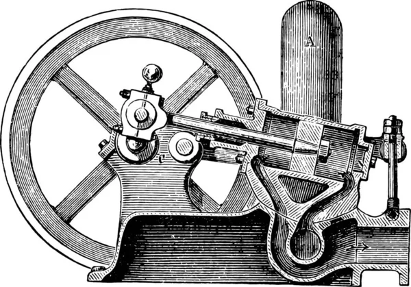 Druckwasseroszillierender Motor Vintage Gravur Industrieenzyklopädie Lami 1875 — Stockvektor