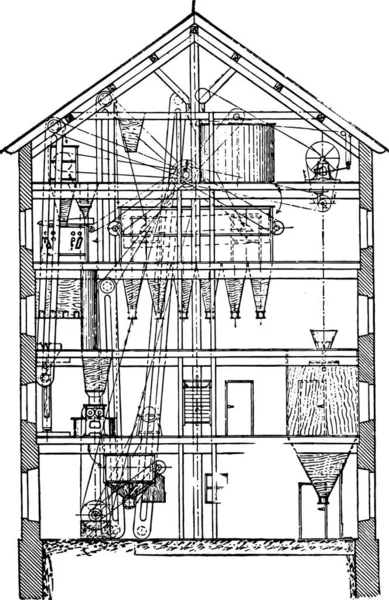 Sección Del Mismo Molino Grabado Vintage — Archivo Imágenes Vectoriales