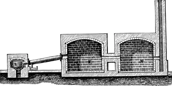 炉为生产黑烟 复古雕刻插图 工业百科全书 1875 — 图库矢量图片