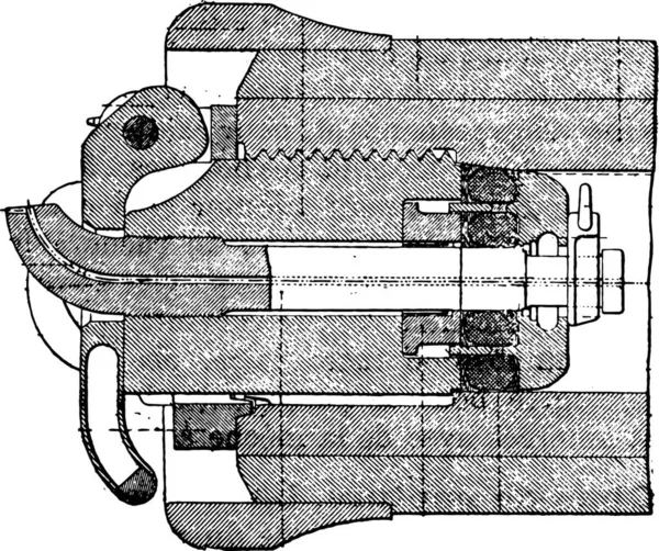 Stuitligging Mechanisme Vat Korte Sluitertijden 155 Millimeter Vintage Gegraveerde Afbeelding — Stockvector