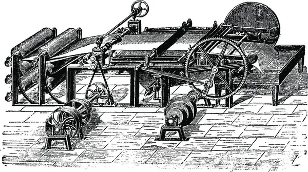 Snijmachine Lengte Transversale Vintage Gegraveerd Illustratie Industriële Encyclopedie Lami 1875 — Stockvector