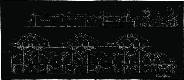 Sürekli Kağıt Makinesi Bakış Vintage Illüstrasyon Kazınmış Endüstriyel Ansiklopedi Lami — Stok Vektör