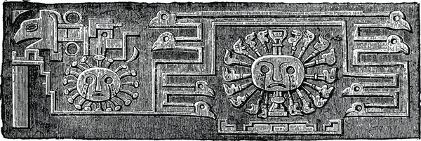 Одна Деталь Двери Монолита Tiahuanaco Винтажная Гравированная Иллюстрация Индустриальная Энциклопедия — стоковый вектор