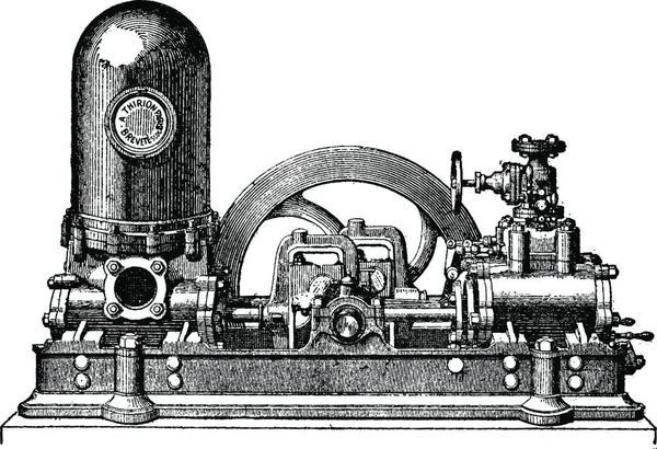 Pompe Vapeur Deux Cylindres Action Directe Couplé Thirion Vintage Illustration — Image vectorielle