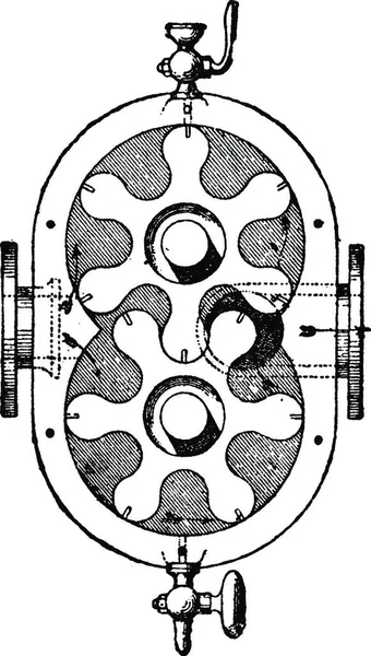 Forgódugattyús Szivattyú Két Tengelyt Broquet Vintage Vésett Illusztráció Ipari Enciklopédia — Stock Vector