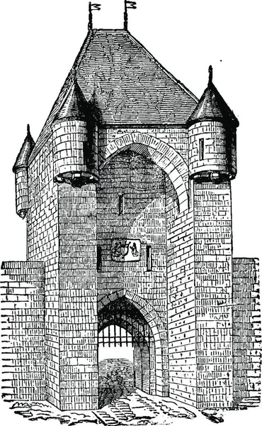 Moret Gate Třináctého Století Vintage Gravírovanou Průmyslové Encyklopedii Lami 1875 — Stockový vektor