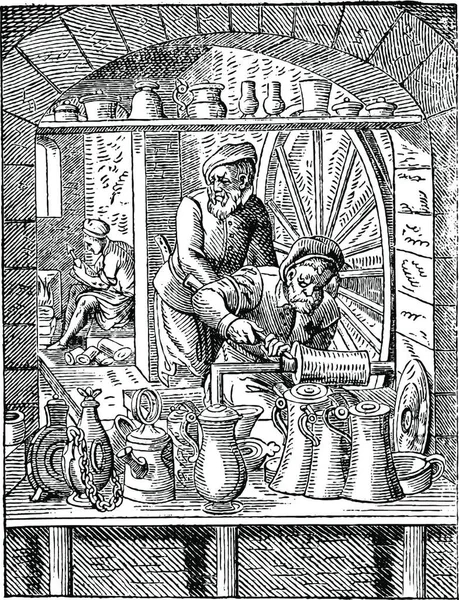 Verkstad Potter Tenn Sextonde Århundradet Vintage Ingraverad Illustration Industriella Encyklopedi — Stock vektor