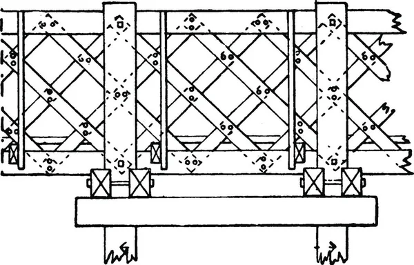 Houten Brug Van Pont Saint Michel Vintage Gegraveerd Illustratie Industriële — Stockvector