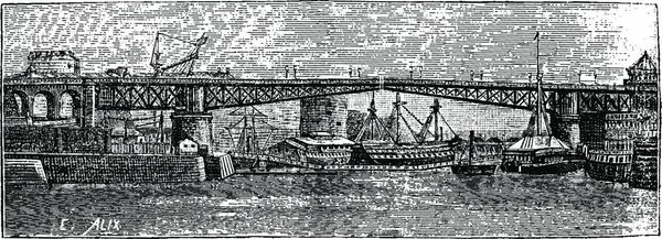 Swing Bridge Brest Vintage Ryté Ilustrace Průmyslové Encyklopedii Lami 1875 — Stockový vektor