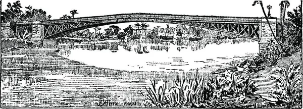 Kurir Jembatan Saigon Ilustrasi Ukiran Vintage Ensiklopedia Industri Lami 1875 - Stok Vektor