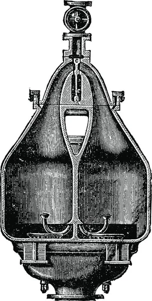 Pulsômetro Corte Através Duas Peras Ilustração Gravada Vintage Enciclopédia Industrial — Vetor de Stock