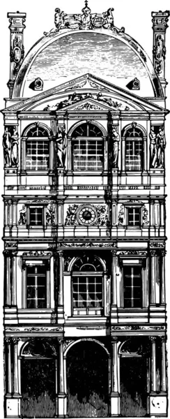 Pavillon Louvre Pierre Lescot Illustration Gravée Vintage Encyclopédie Industrielle Lami — Image vectorielle