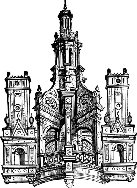 Linterna Del Castillo Chambord Ilustración Grabada Vintage Enciclopedia Industrial Lami — Vector de stock