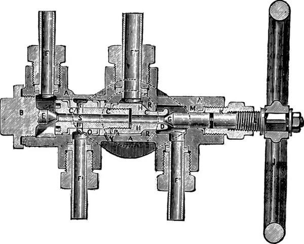 밸브는 프레스에 배포자 빈티지 새겨진 1875 — 스톡 벡터