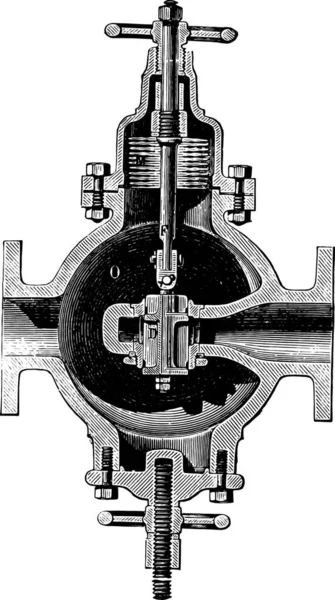 古い機械式モーターエンジンのヴィンテージエングレービングスタイルのベクトルイラスト — ストックベクタ
