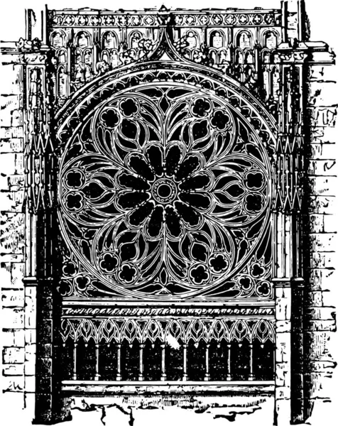ビンテージの刻まれた図 ルーアンの大聖堂のバラ 産業百科事典 1875 — ストックベクタ