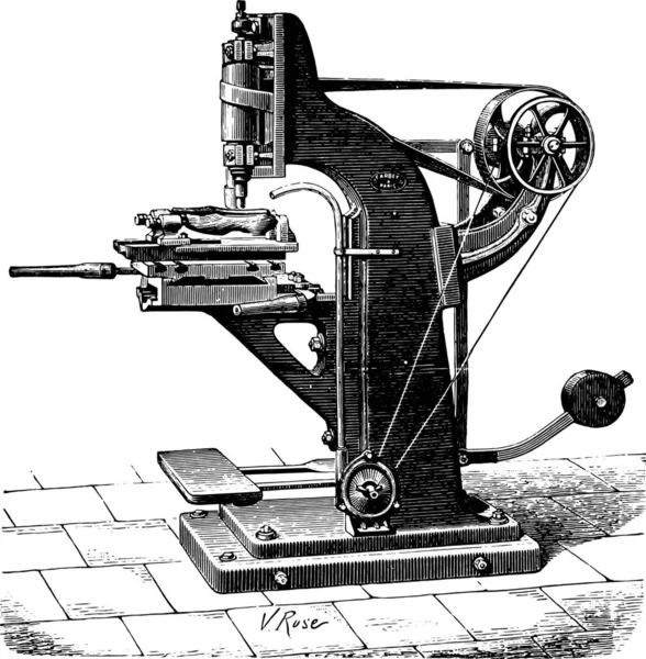 Старая Старинная Гравированная Иллюстрация Механической Машины — стоковый вектор
