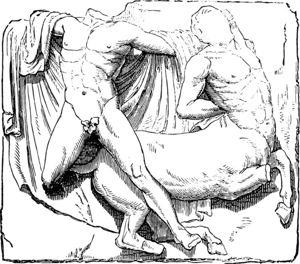 Theseus Und Minotaurus Metope Des Parthenons Vintage Gravur Illustration Industrieenzyklopädie — Stockvektor