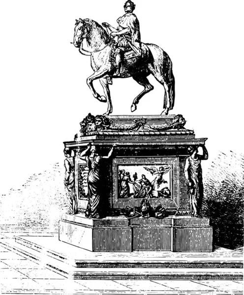 Statue Louis Bouchardon Érigée Sur Place Concorde Illustration Gravée Vintage — Image vectorielle