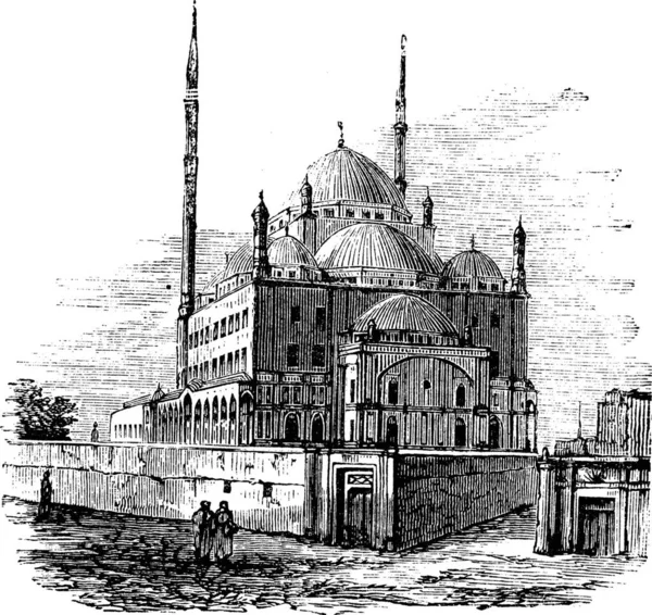 Mosquée Muhammad Ali Mosquée Albâtre Dans Citadelle Caire Egypte Gravure — Image vectorielle