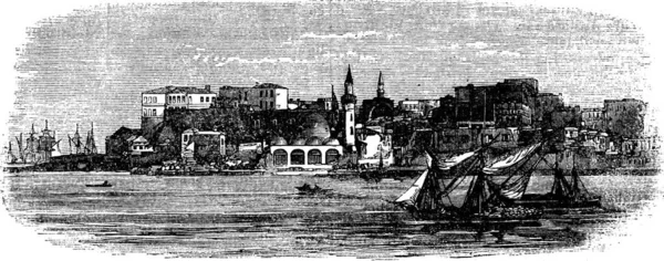 Vieux Port Canée Îles Crète Grèce Gravure Vintage Ancienne Illustration — Image vectorielle