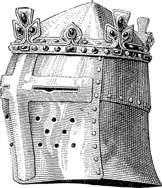 Casque Galea Porté Par Louis Lors Bataille Gravure Vintage Massoure — Image vectorielle