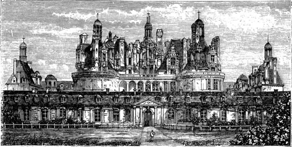 Chateau Chambord Loire Valley Francouzská Rytina Staré Ryté Ilustrace Královského — Stockový vektor