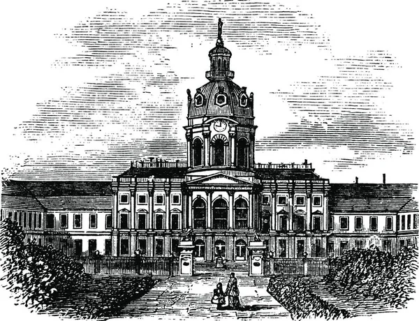 Charlottenburg Royal Palace Berlin Germany 1890S Vintage Engraving Old Engraved — Stock Vector