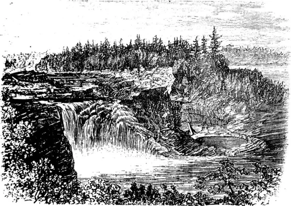 Chaudiere River Falls Quebec Canada Vintage Engraving 1890S Old Engraved — Stock Vector