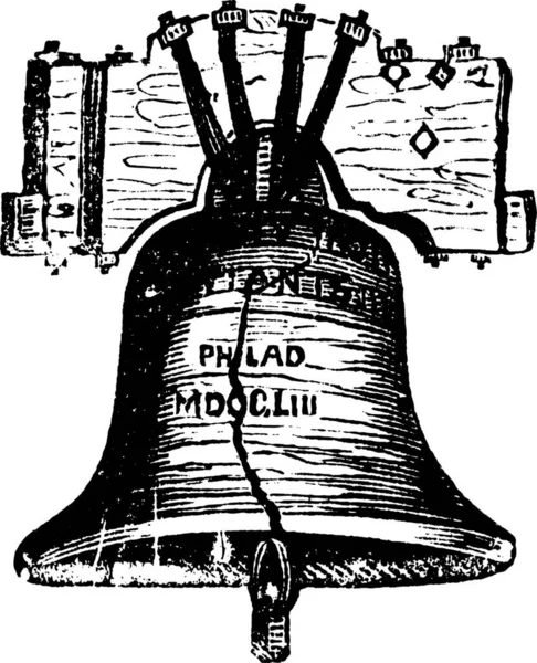 Liberty Bell Στη Φιλαδέλφεια Πενσυλβανία Ηπα Vintage Χαρακτική Παλιά Χαραγμένο — Διανυσματικό Αρχείο