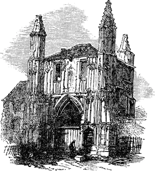 19世纪90年代 英格兰埃塞克斯的科尔切斯特修道院 Colchester Abbey 进行了老式雕刻 科尔切斯特修道院的古老雕刻图解 — 图库矢量图片