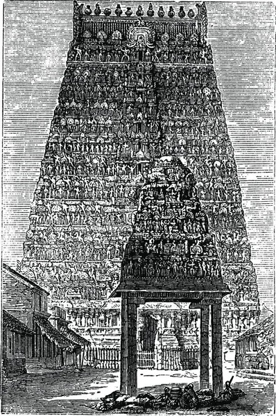 Kumbakonam Coombaconum Tamil Nadu India Tijdens Jaren 1890 Vintage Gravure — Stockvector